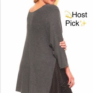 Plus Size - Soft Charcoal Tunic with Lace.